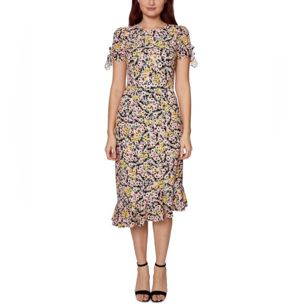 ADORABLE Betsey Johnson Floral Dress Tie Sleeve Floral with Jeweled Bees Size 4